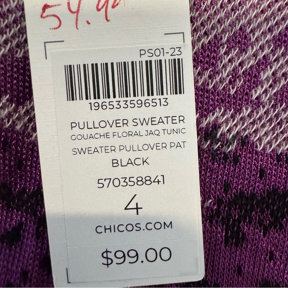NWT Chico’s Black and Purple Floral Pullover Sweater Tunic XXL - Picture 8 of 8